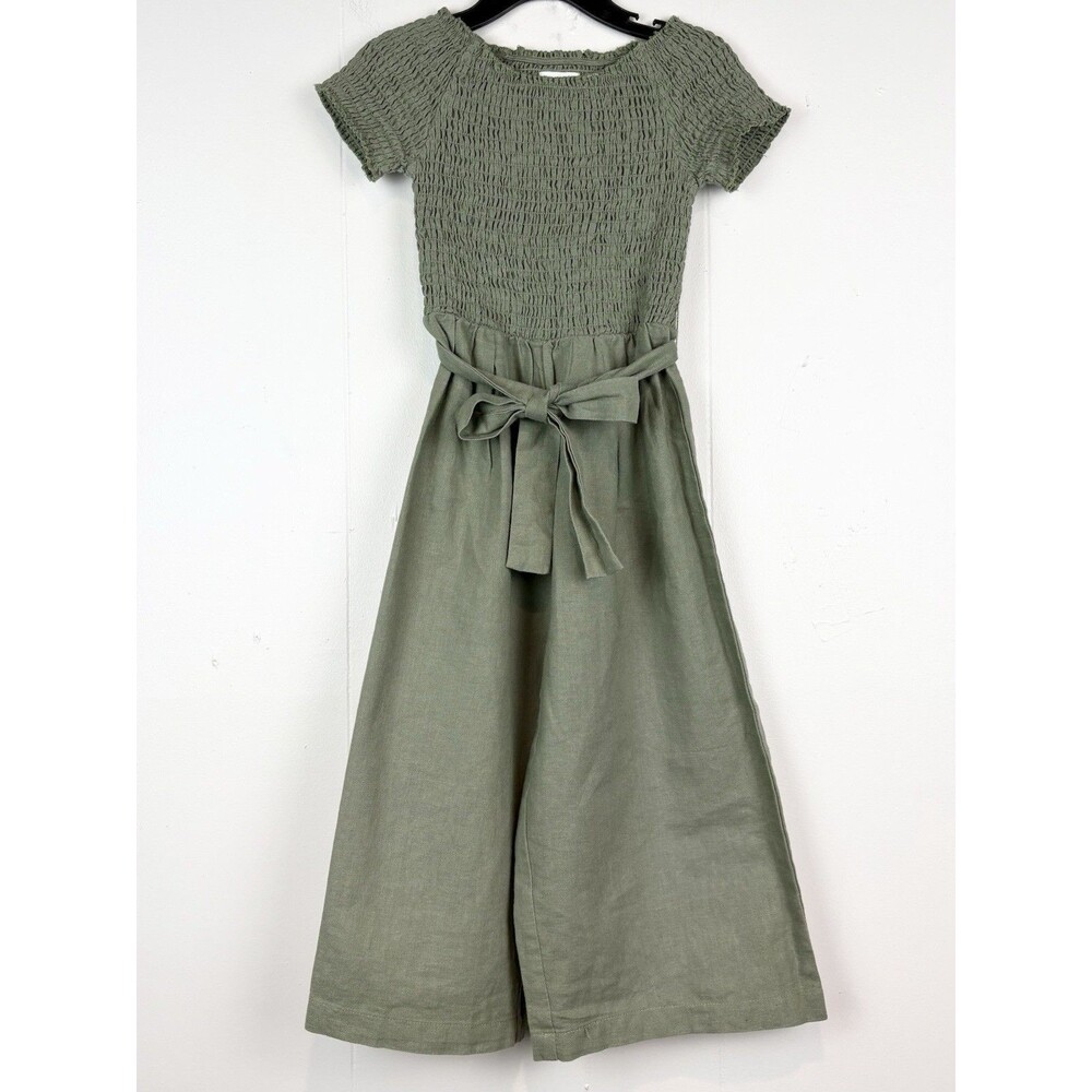 Seed Heritage Girls Romper Linen Olive Green Neutral Wide Leg Natural Size 2
